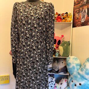 LOFT Women's Black Floral Three Quarter Sleeve Midi Dress Size 4